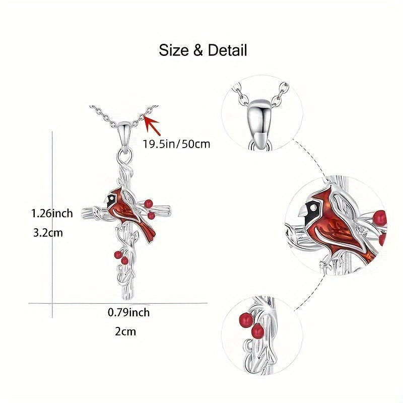 Christianartworkshop Crafted Cardinal Necklace Cross Pendant Red Bird Necklace - image 5