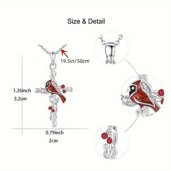 Christianartworkshop Crafted Cardinal Necklace Cross Pendant Red Bird Necklace - image 5