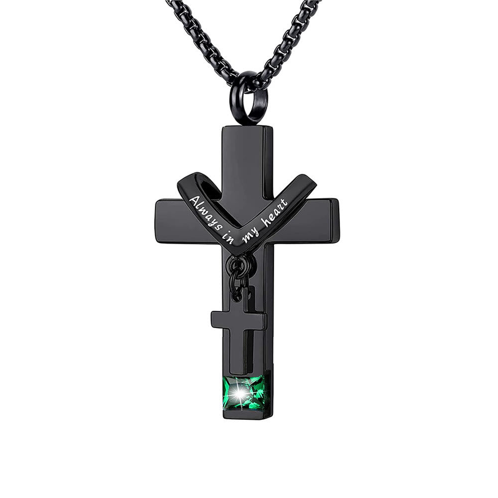 Christianartworkshop 12 Months Birthstone Double Cross Ashes Urn Pendant Necklace - May - image 12