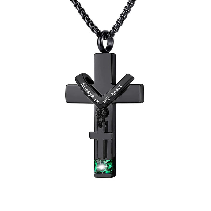 Christianartworkshop 12 Months Birthstone Double Cross Ashes Urn Pendant Necklace - May - image 12