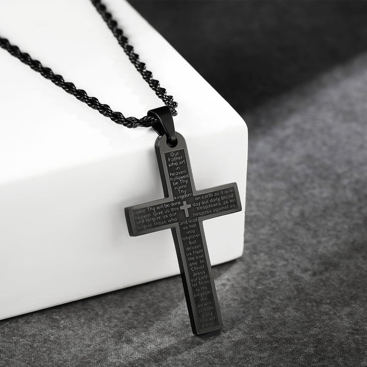 Christianartworkshop Stainless Steel Lord's Prayer Pendant Cross Necklace - Black - image 7