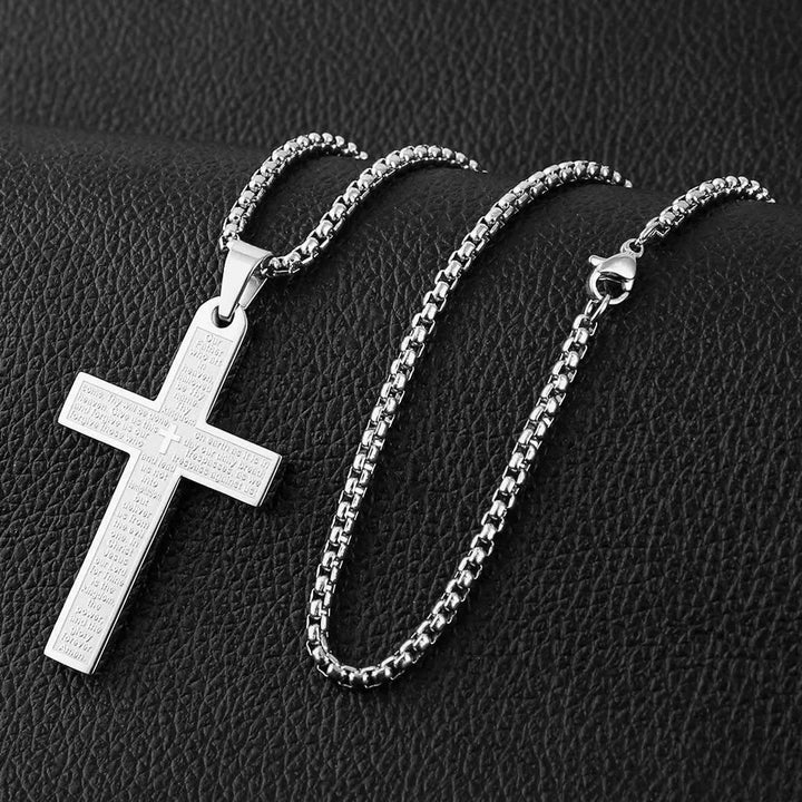 Christianartworkshop Stainless Steel Lord's Prayer Pendant Cross Necklace - Silver - image 10