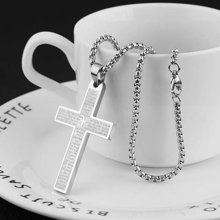 Christianartworkshop Stainless Steel Lord's Prayer Pendant Cross Necklace - image 11