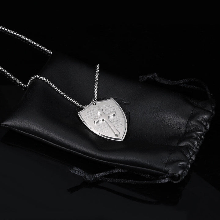 Christianartworkshop Stainless Steel Lords Prayer Cross Shield Pendant Necklace - image 4