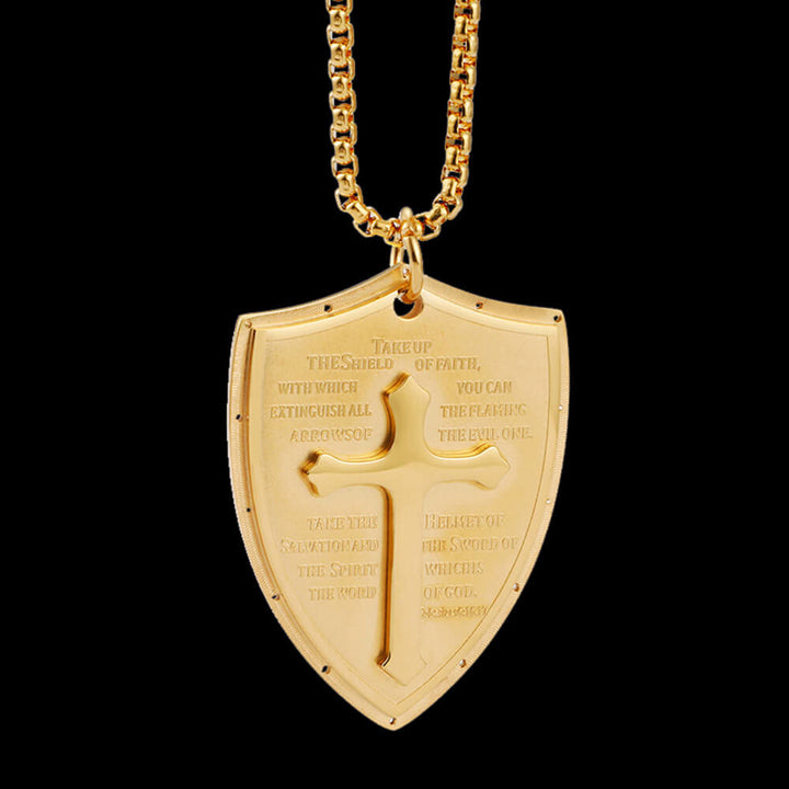 Christianartworkshop Stainless Steel Lords Prayer Cross Shield Pendant Necklace - image 8