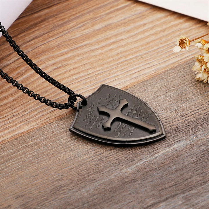 Christianartworkshop Stainless Steel Lords Prayer Cross Shield Pendant Necklace - image 6