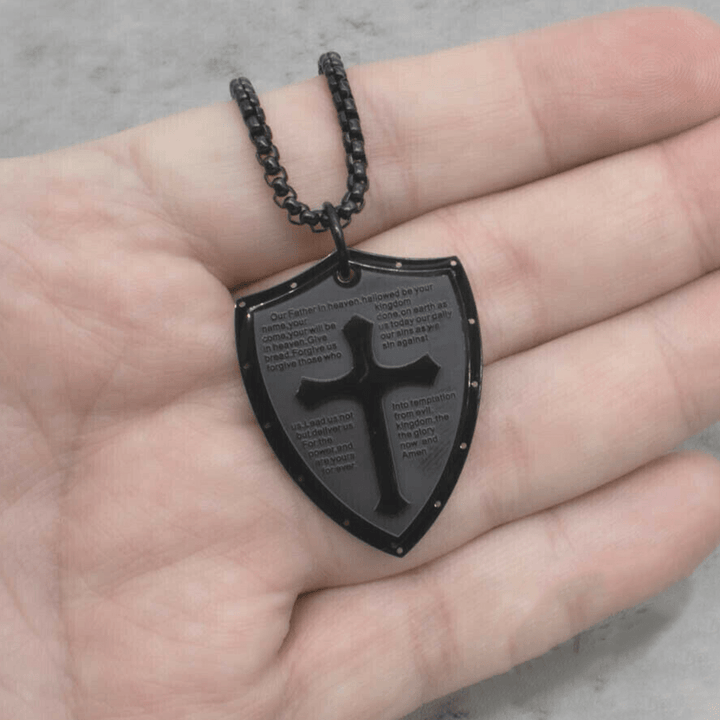 Christianartworkshop Stainless Steel Lords Prayer Cross Shield Pendant Necklace - image 13