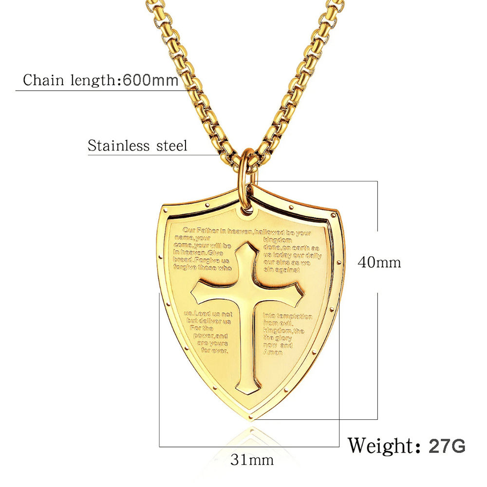 Christianartworkshop Stainless Steel Lords Prayer Cross Shield Pendant Necklace - image 17