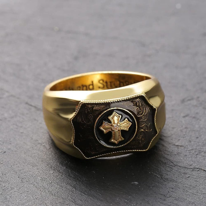 Christianartworkshop Faith and Strength Jesus Cross Religious Ring - image 3