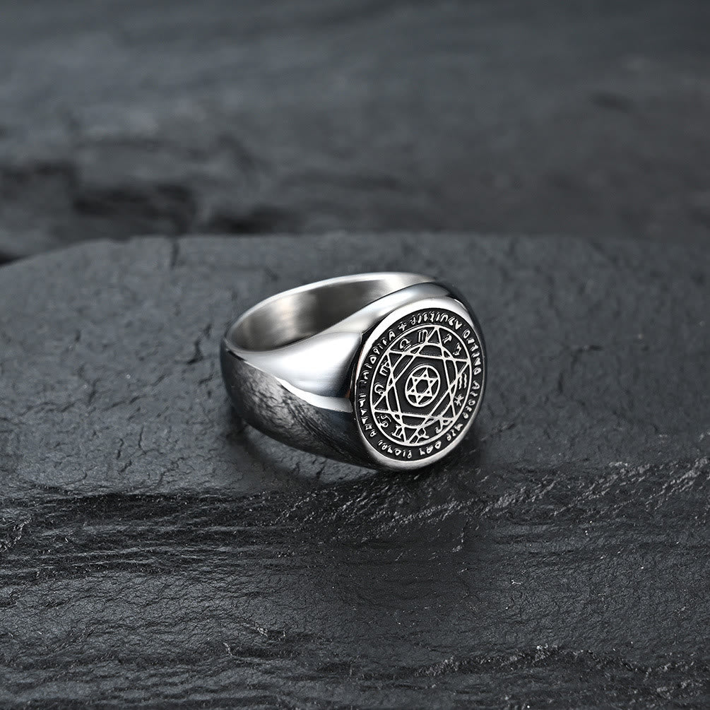 Christianartworkshop Talisman Seal of Solomon Six-Pointed Star Constellation Rings Stainless Steel Band - Silver - US12 - image 3
