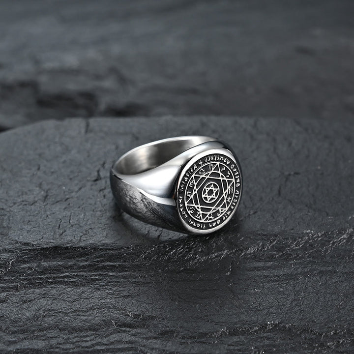Christianartworkshop Talisman Seal of Solomon Six-Pointed Star Constellation Rings Stainless Steel Band - Silver - US12 - image 3