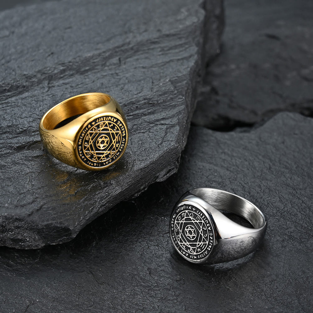 Christianartworkshop Talisman Seal of Solomon Six-Pointed Star Constellation Rings Stainless Steel Band - image 2
