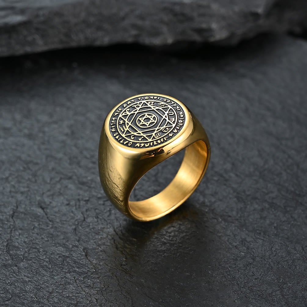 Christianartworkshop Talisman Seal of Solomon Six-Pointed Star Constellation Rings Stainless Steel Band - Golden - US 12 - image 0