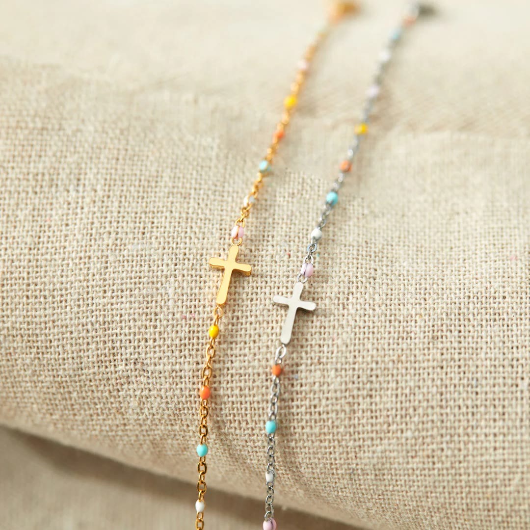 Christianartworkshop FAITH AS YOUR ARMOR: Delicate Minimalist Cross Bracelet