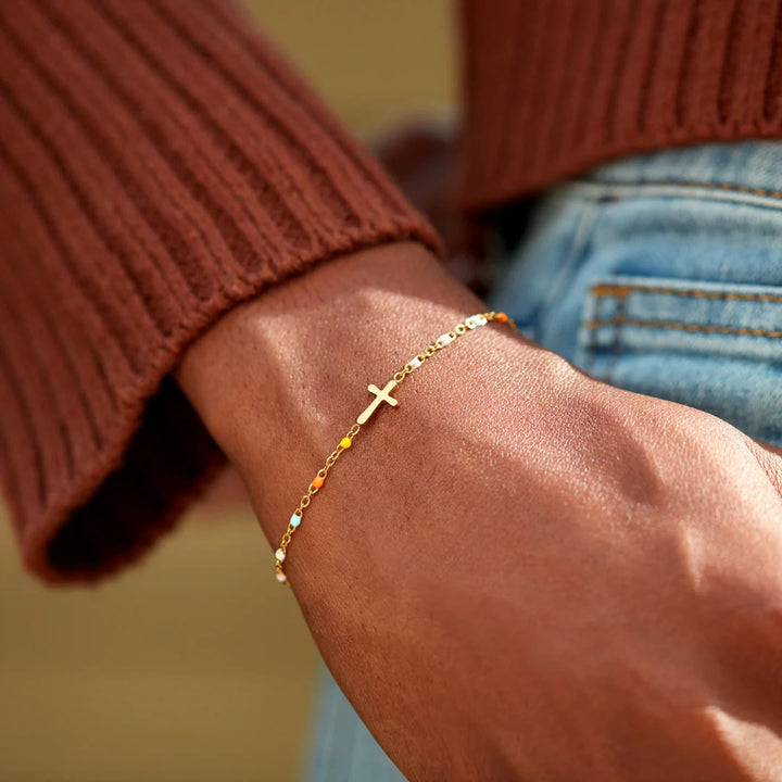 Christianartworkshop FAITH AS YOUR ARMOR: Delicate Minimalist Cross Bracelet