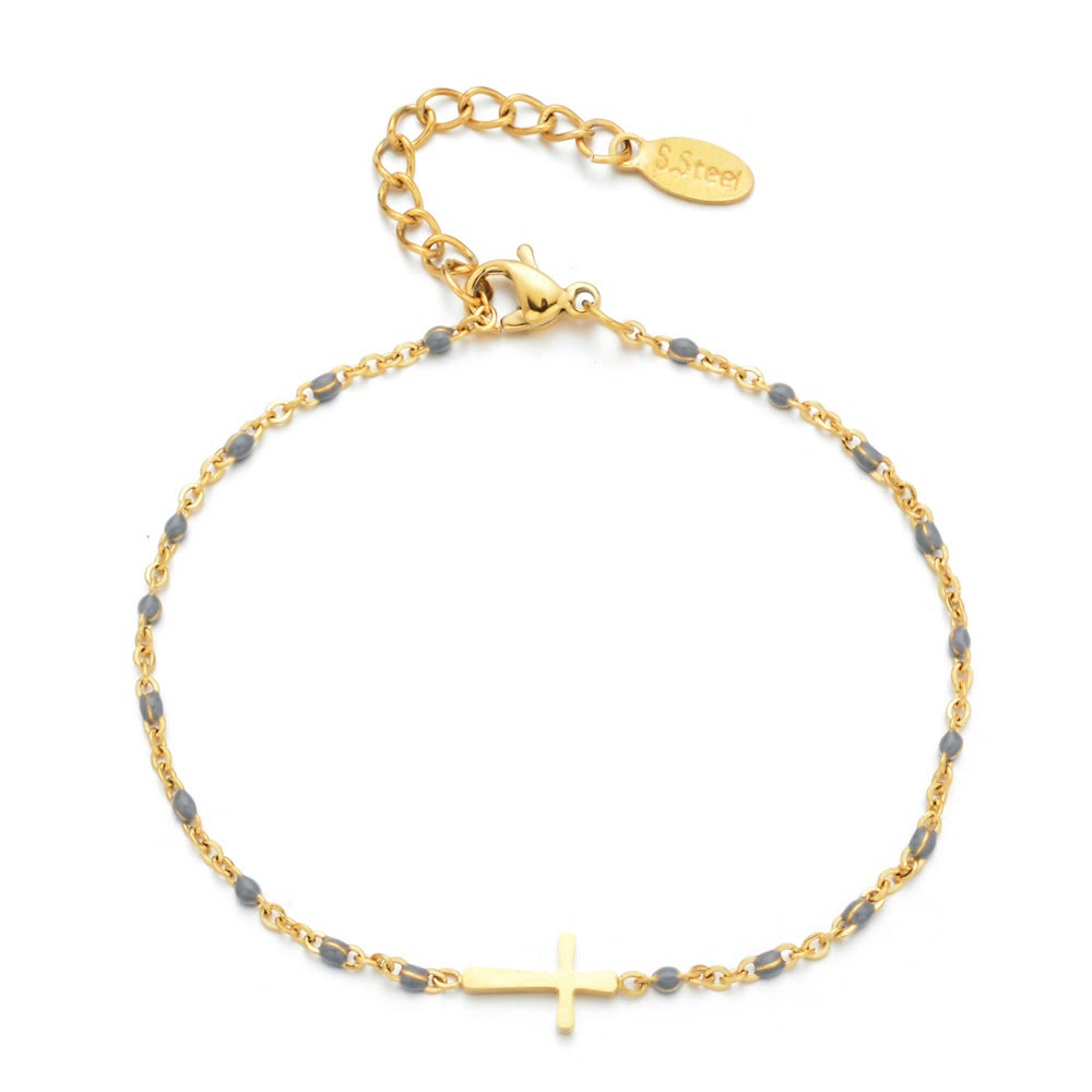 Christianartworkshop Delicate Minimalist Cross Bracelet - Golden-Grey - image 10