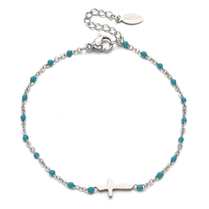 Christianartworkshop Delicate Minimalist Cross Bracelet - Silver-Lake Blue - image 18