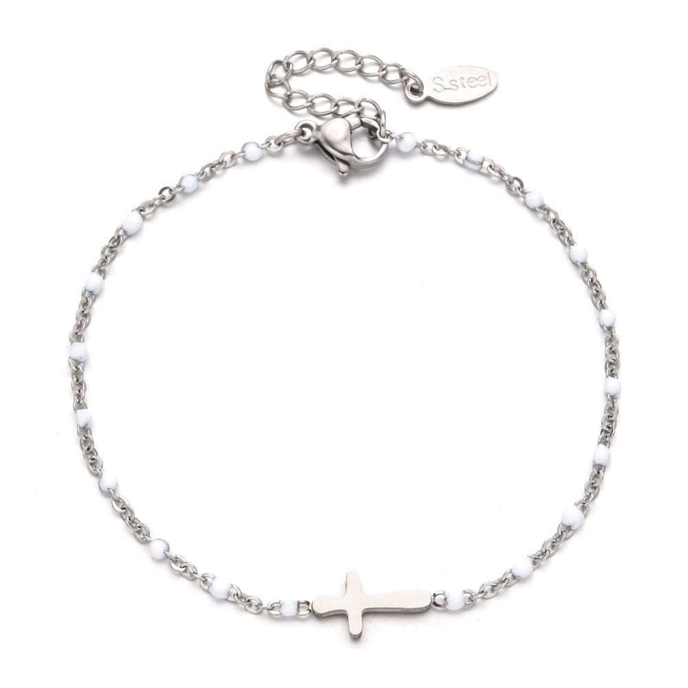 Christianartworkshop Delicate Minimalist Cross Bracelet - Silver-White - image 23