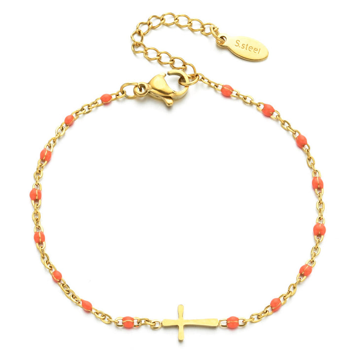 Christianartworkshop Delicate Minimalist Cross Bracelet - Golden-Orange - image 14