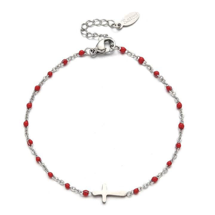 Christianartworkshop Delicate Minimalist Cross Bracelet - Silver-Red - image 21