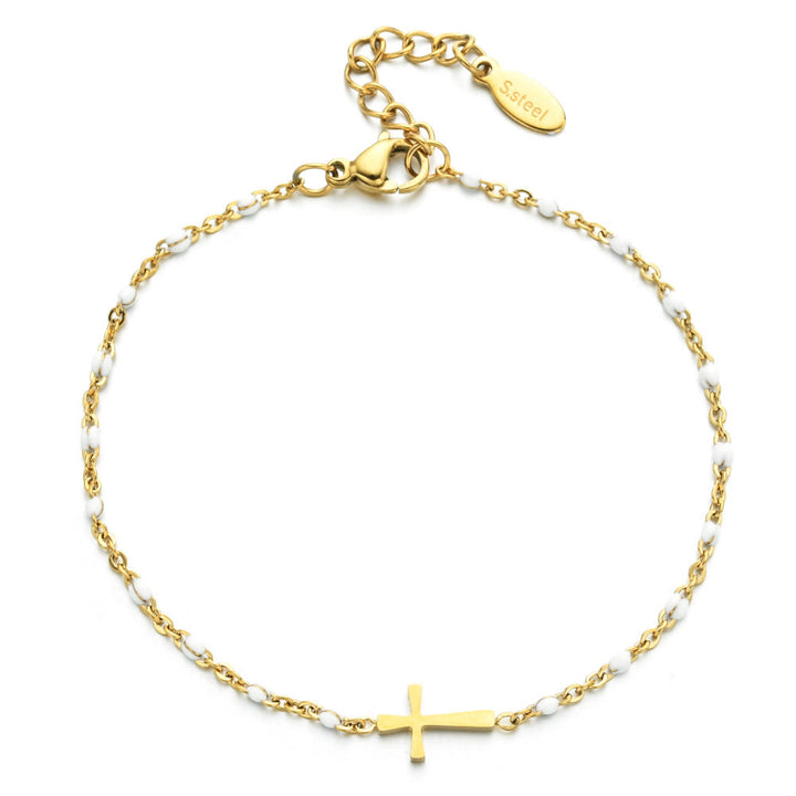 Christianartworkshop Delicate Minimalist Cross Bracelet - Golden-White - image 13