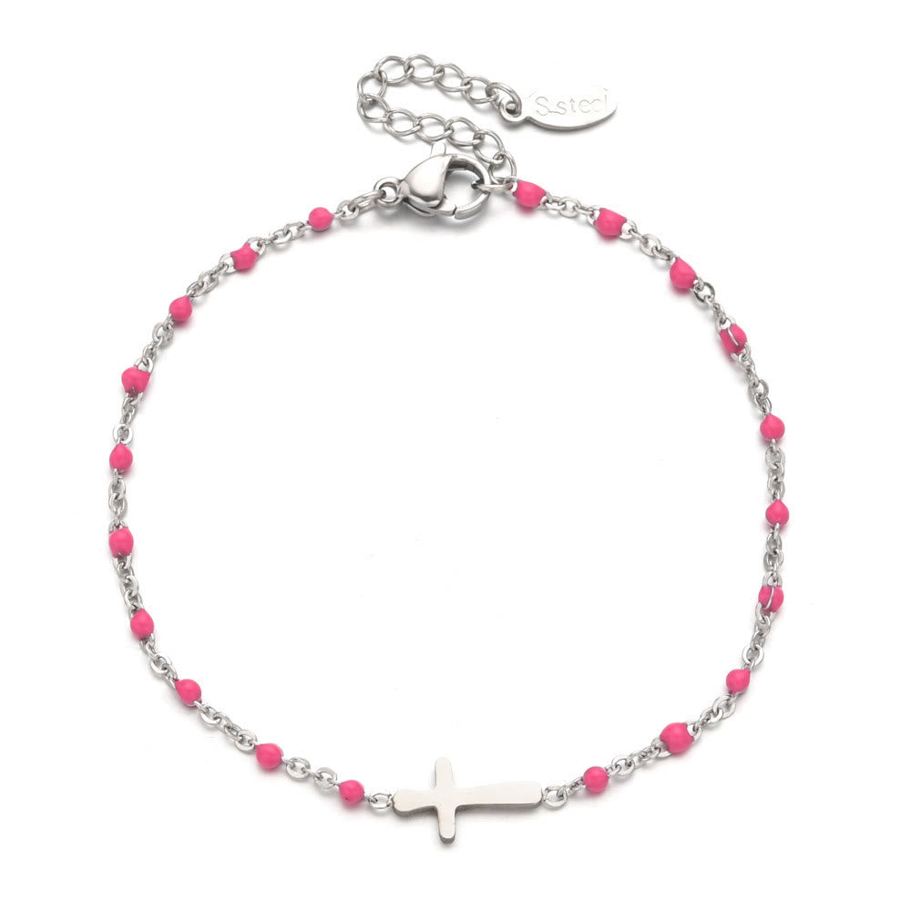 Christianartworkshop Delicate Minimalist Cross Bracelet - Silver-Pink - image 22
