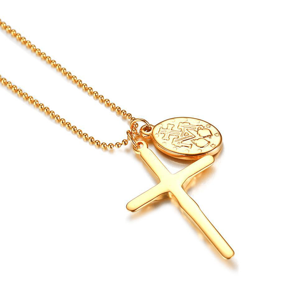 Christianartworkshop Virgin Mary Medallion Crucifix Titanium Necklace - image 2