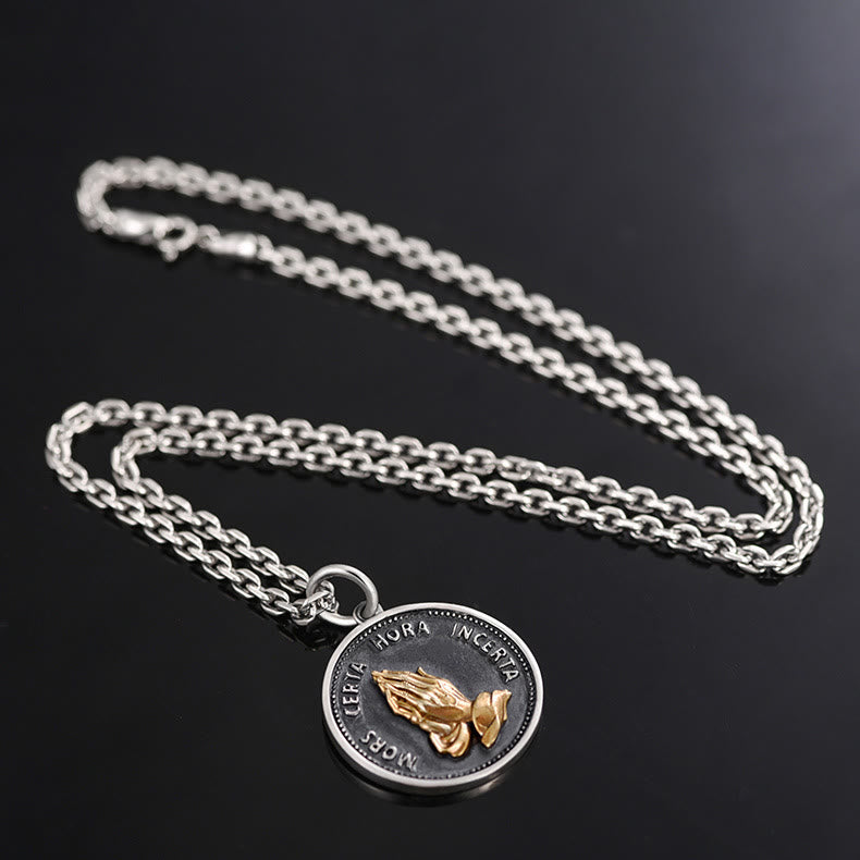 Christianartworkshop Praying Hands Retro Coin Solid Pendant Necklace