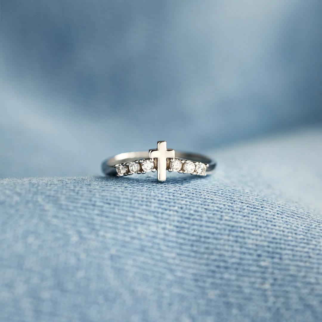 Christianartworkshop Minimalist Jesus Cross Zirconia Ring - Adjustable - image 1