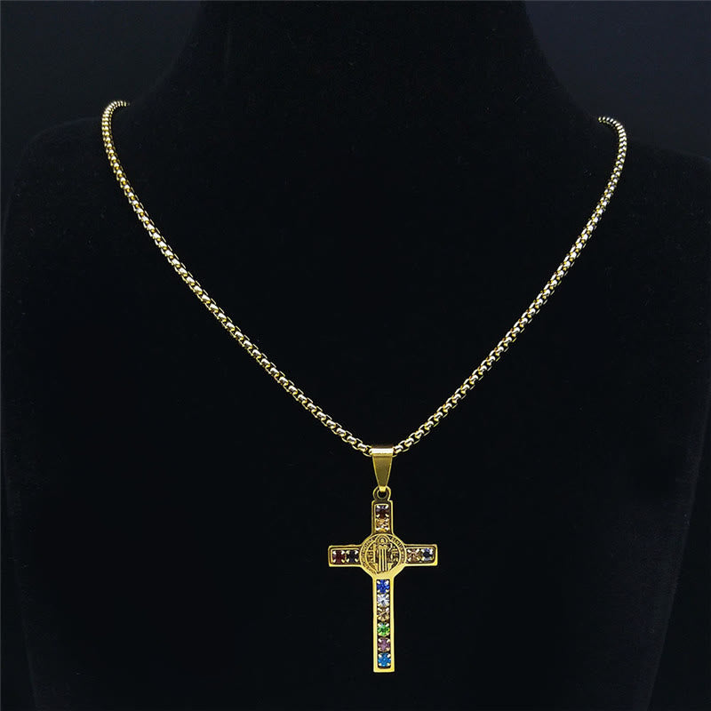 Christianartworkshop Saint Benedict Cross Mix Bible 12 Crystal Necklace - image 2