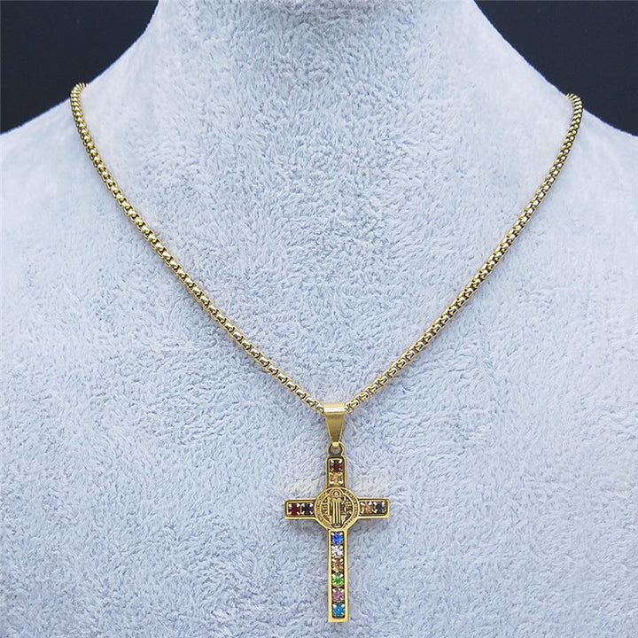 Christianartworkshop Saint Benedict Cross Mix Bible 12 Crystal Necklace - image 4