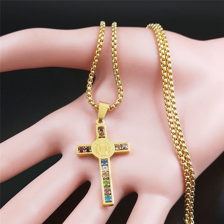 Christianartworkshop Saint Benedict Cross Mix Bible 12 Crystal Necklace - image 3