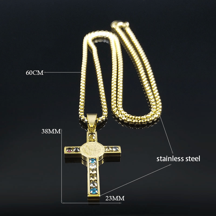 Christianartworkshop Saint Benedict Cross Mix Bible 12 Crystal Necklace - image 5