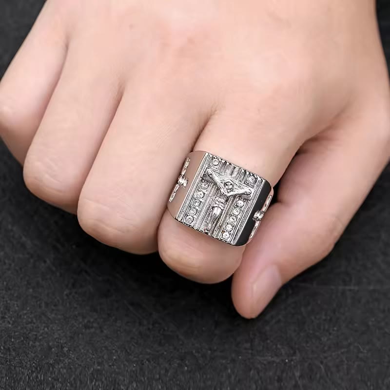 Christianartworkshop  Zirconia Set Crucifix Jesus Religious Ring - image 4
