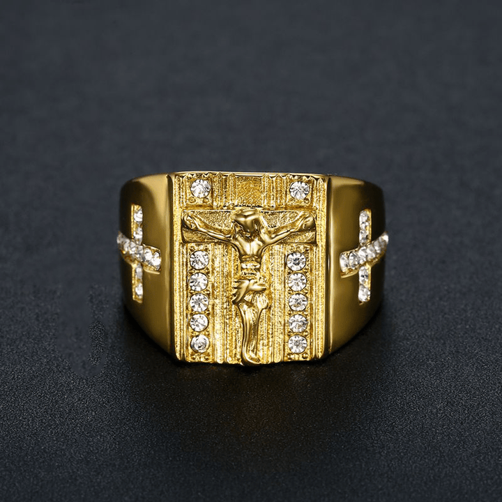 Christianartworkshop  Zirconia Set Crucifix Jesus Religious Ring - image 1