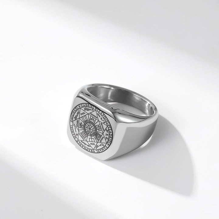 Christianartworkshop Seals of The Seven Archangels Protection Solomon Kabbalah Titanium Ring - Silver - US 12 - image 0