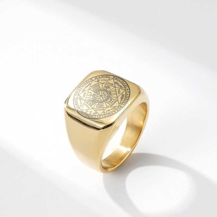 Christianartworkshop Seals of The Seven Archangels Protection Solomon Kabbalah Titanium Ring - Golden - US12 - image 4