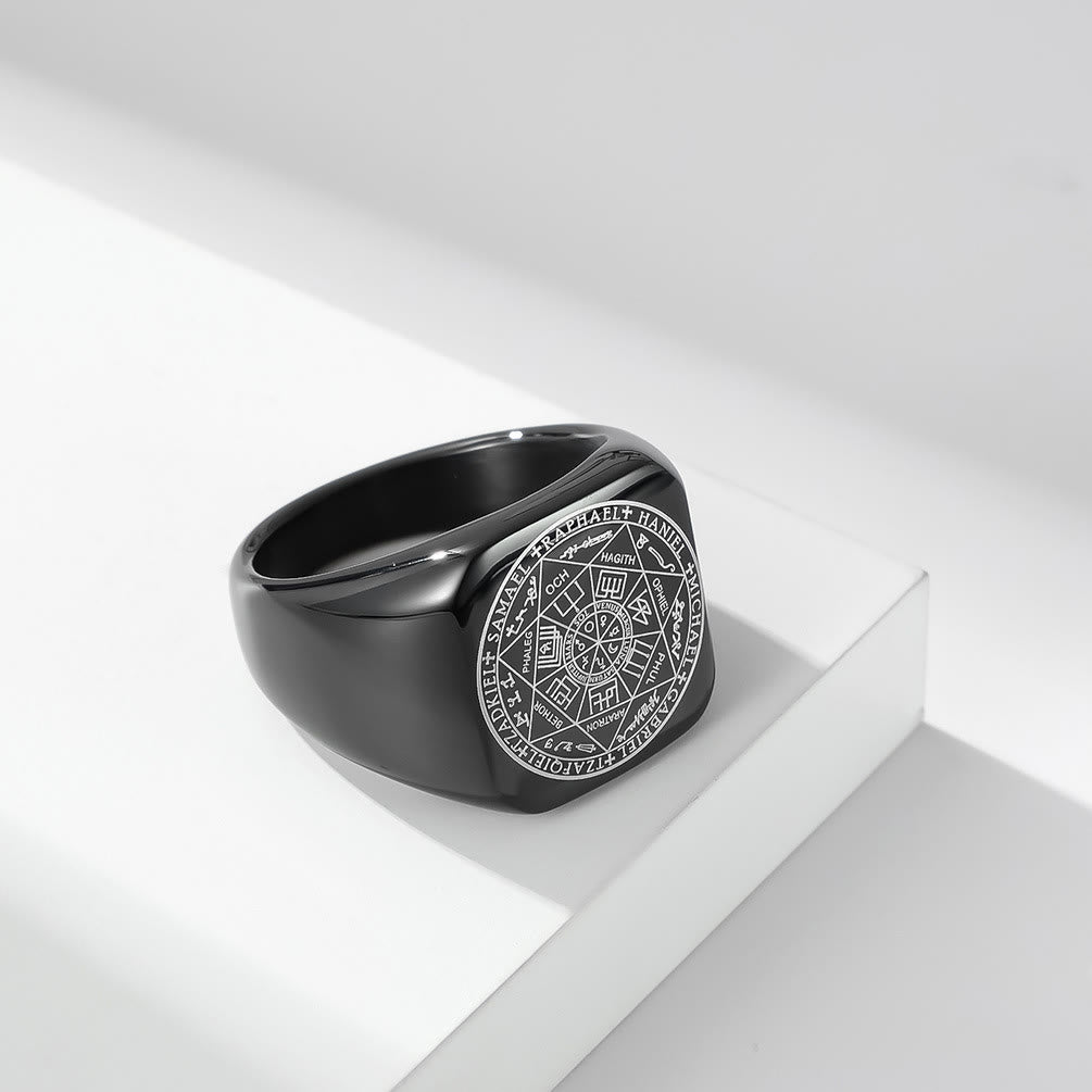 Christianartworkshop Seals of The Seven Archangels Protection Solomon Kabbalah Titanium Ring - Black - US 12 - image 6