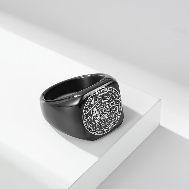 Christianartworkshop Seals of The Seven Archangels Protection Solomon Kabbalah Titanium Ring - Black - US12 - image 7
