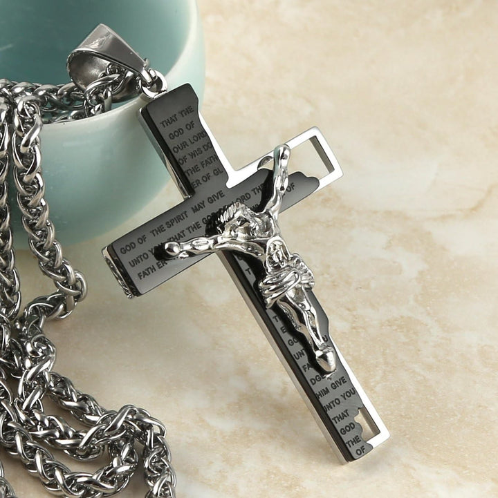 Christianartworkshop Stainless Steel Crucifix Bible Prayer Pendant Necklace Chain - Black - image 5
