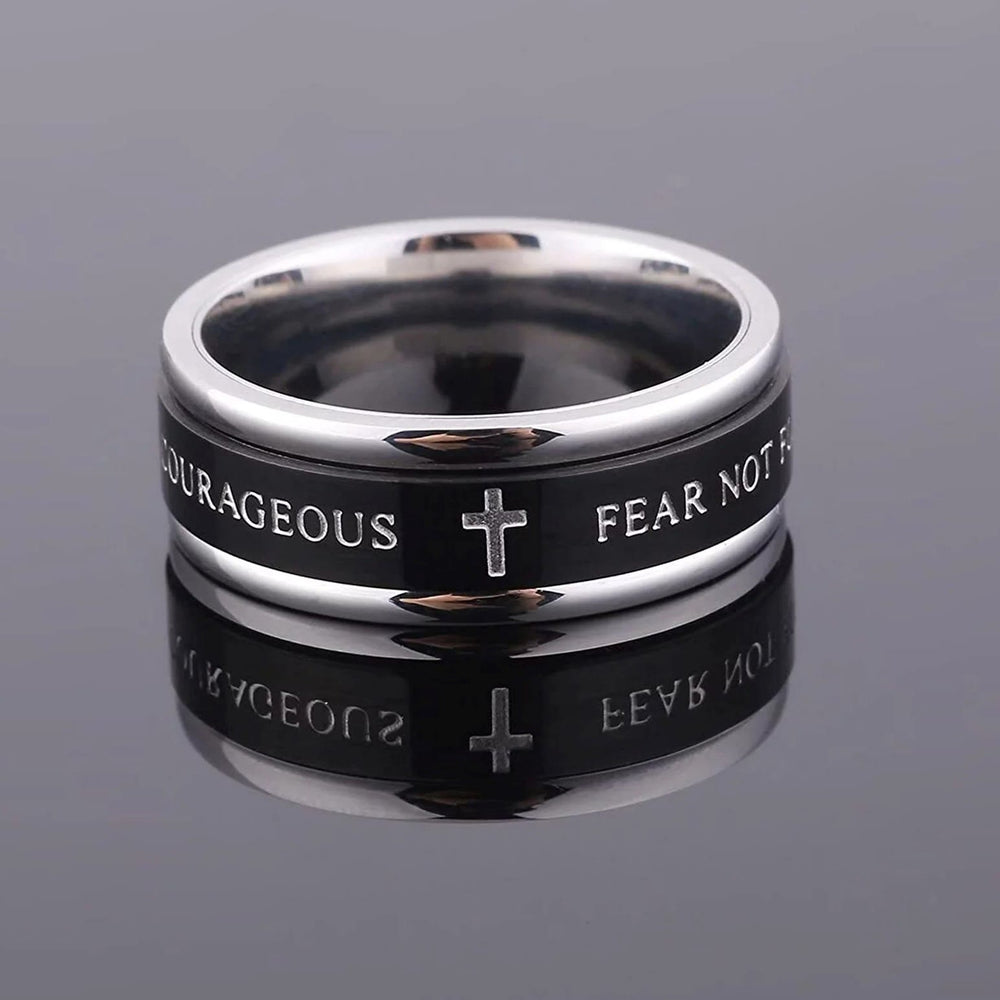 Christianartworkshop Titanium Black/Gold Cross Step Edges Rotating Ring - image 2
