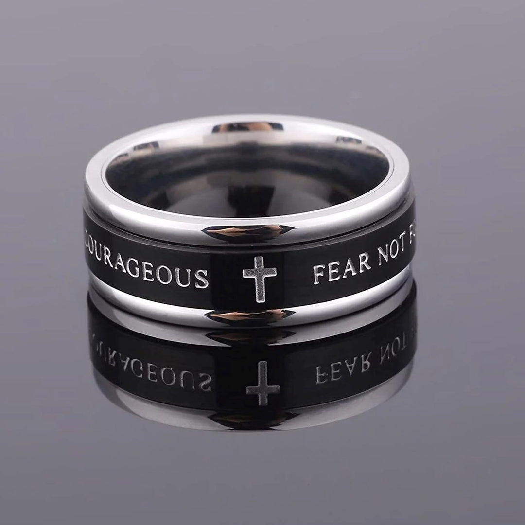 Christianartworkshop Titanium Black/Gold Cross Step Edges Rotating Ring - image 2