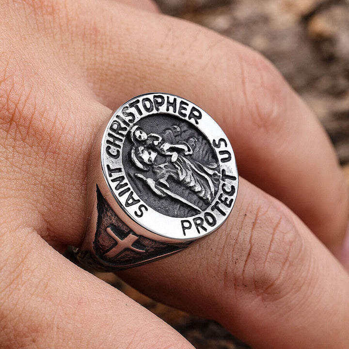 Christianartworkshop Saint Christopher Protect Us Medal Signet Ring - image 7