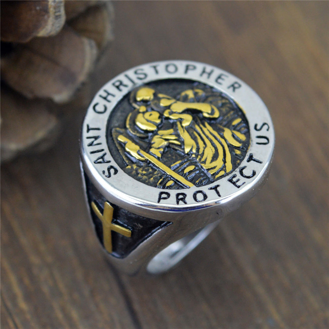 Christianartworkshop Saint Christopher Protect Us Medal Signet Ring - image 5
