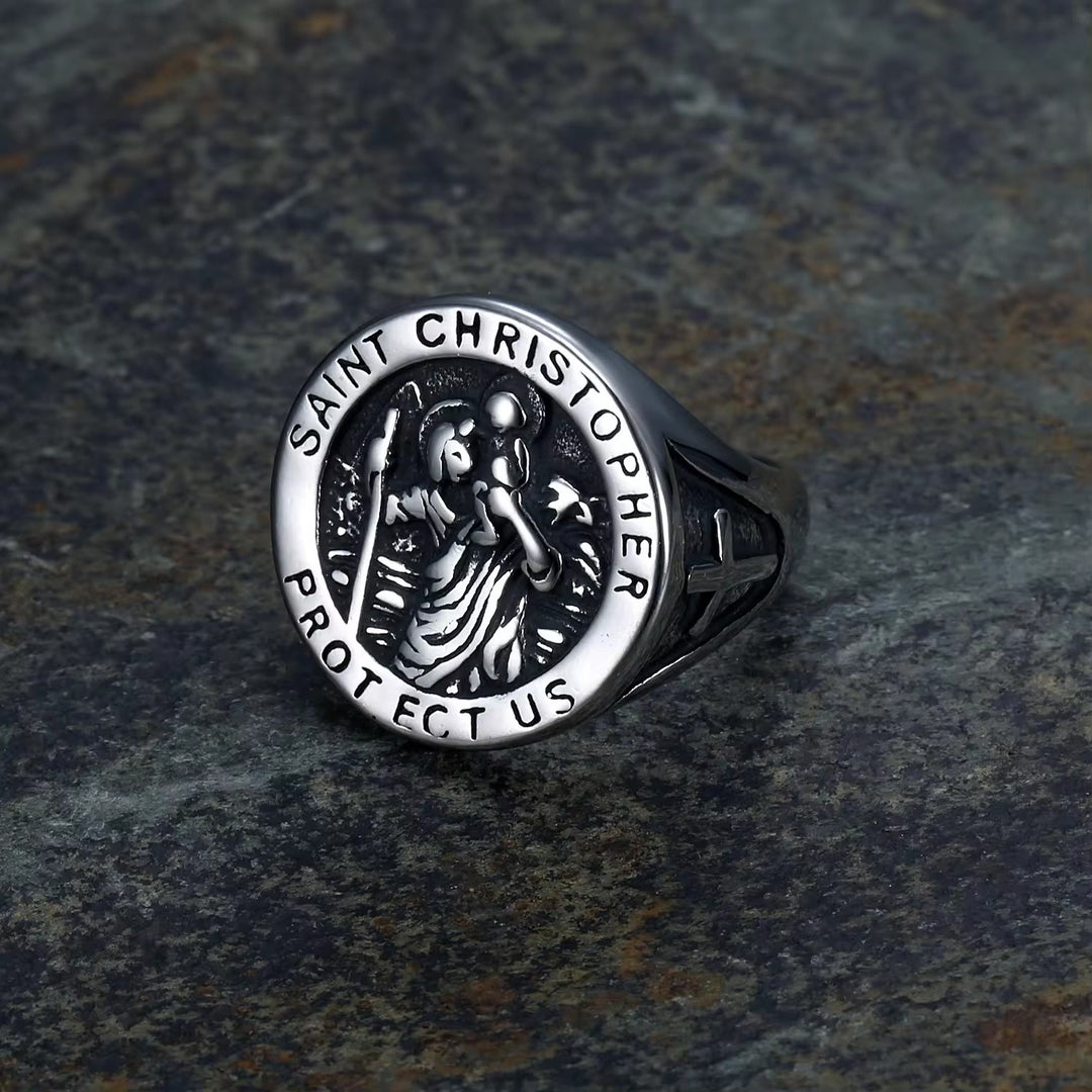 Christianartworkshop Saint Christopher Protect Us Medal Signet Ring - image 9
