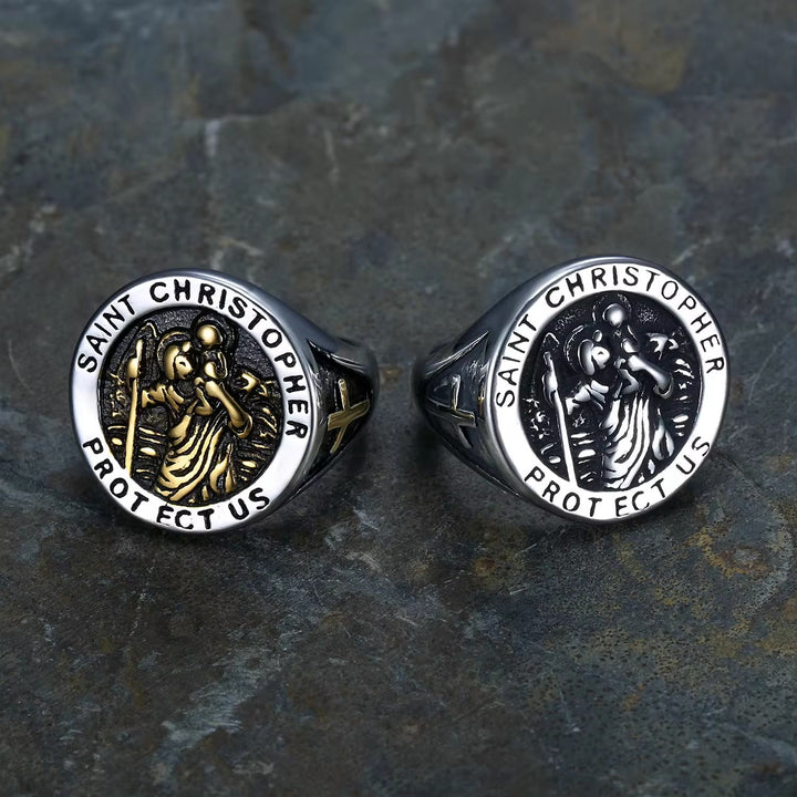 Christianartworkshop Saint Christopher Protect Us Medal Signet Ring - image 6