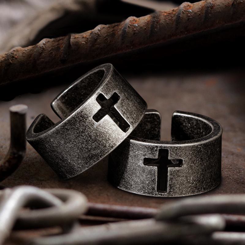 Christianartworkshop Stainless Steel Antique Punk Christianartworkshop  Cross Ring - US 15 - image 0