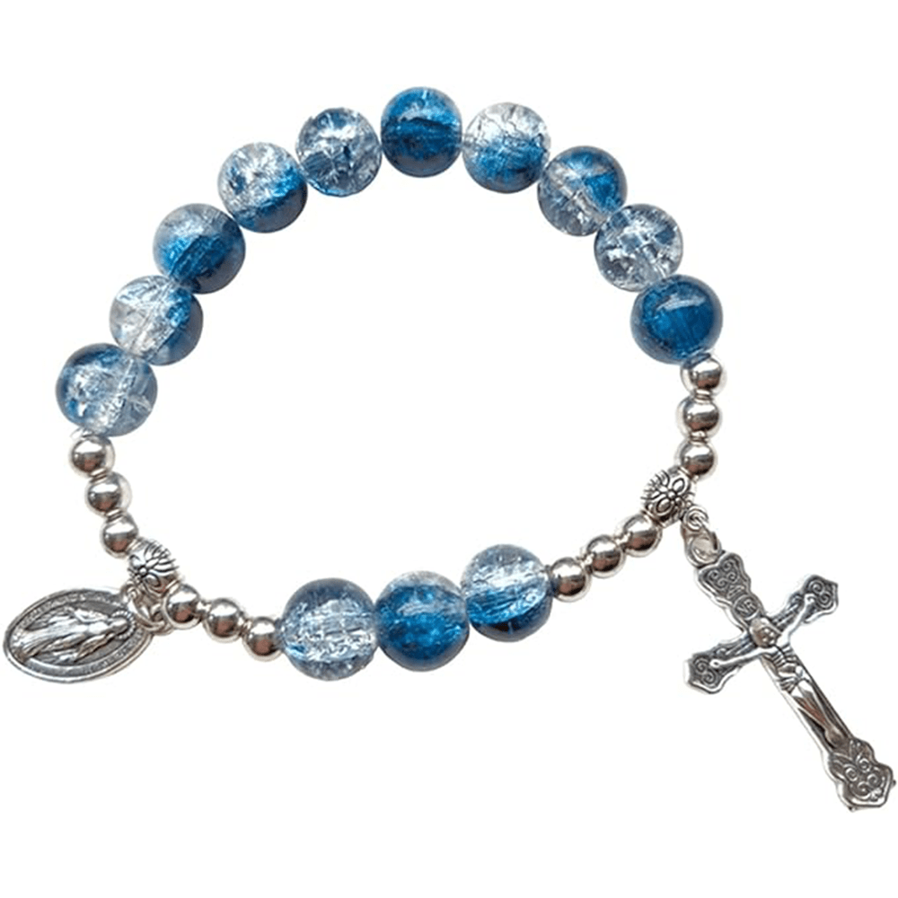 Christianartworkshop Miraculous Medallion & Crucifix Two-Tone Glass Bracelet - Ocean - image 3