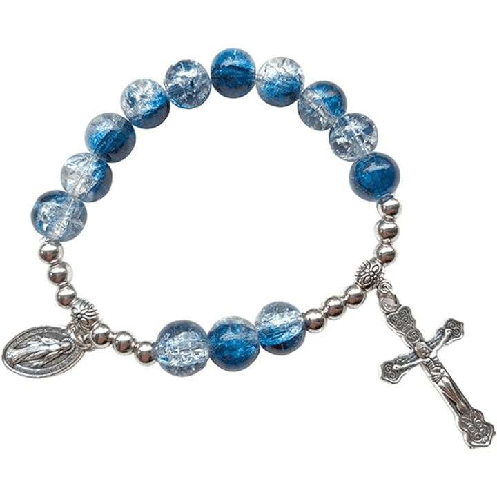 Christianartworkshop Miraculous Medallion & Crucifix Two-Tone Glass Bracelet - Ocean - image 3