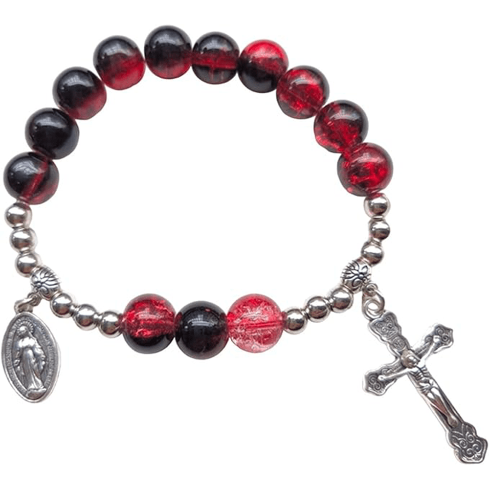 Christianartworkshop Miraculous Medallion & Crucifix Two-Tone Glass Bracelet - Wine - image 4